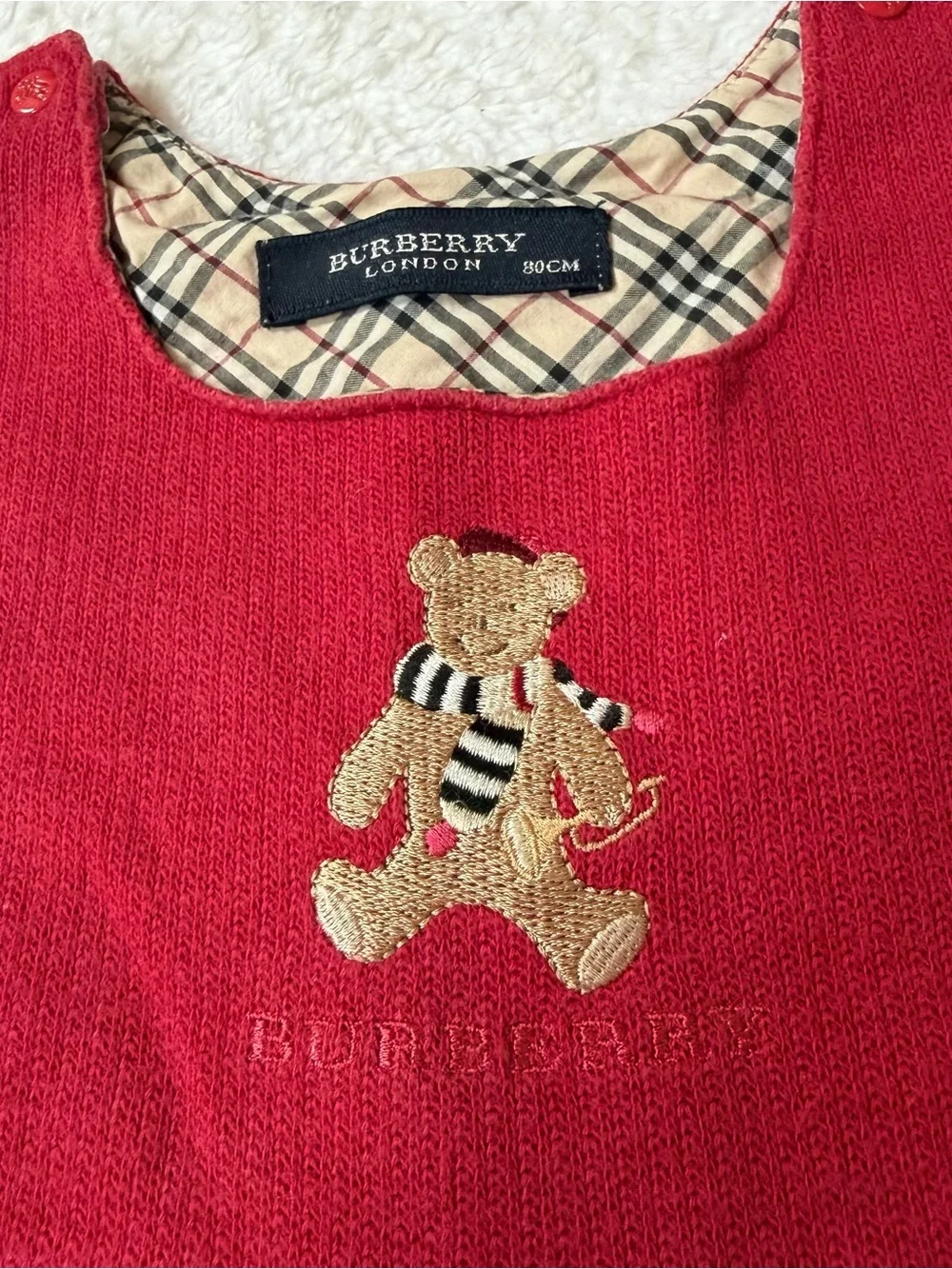 Burberry Baby Girl 12-18m Red Nova Check  Authentic Bear One Piece Rompers